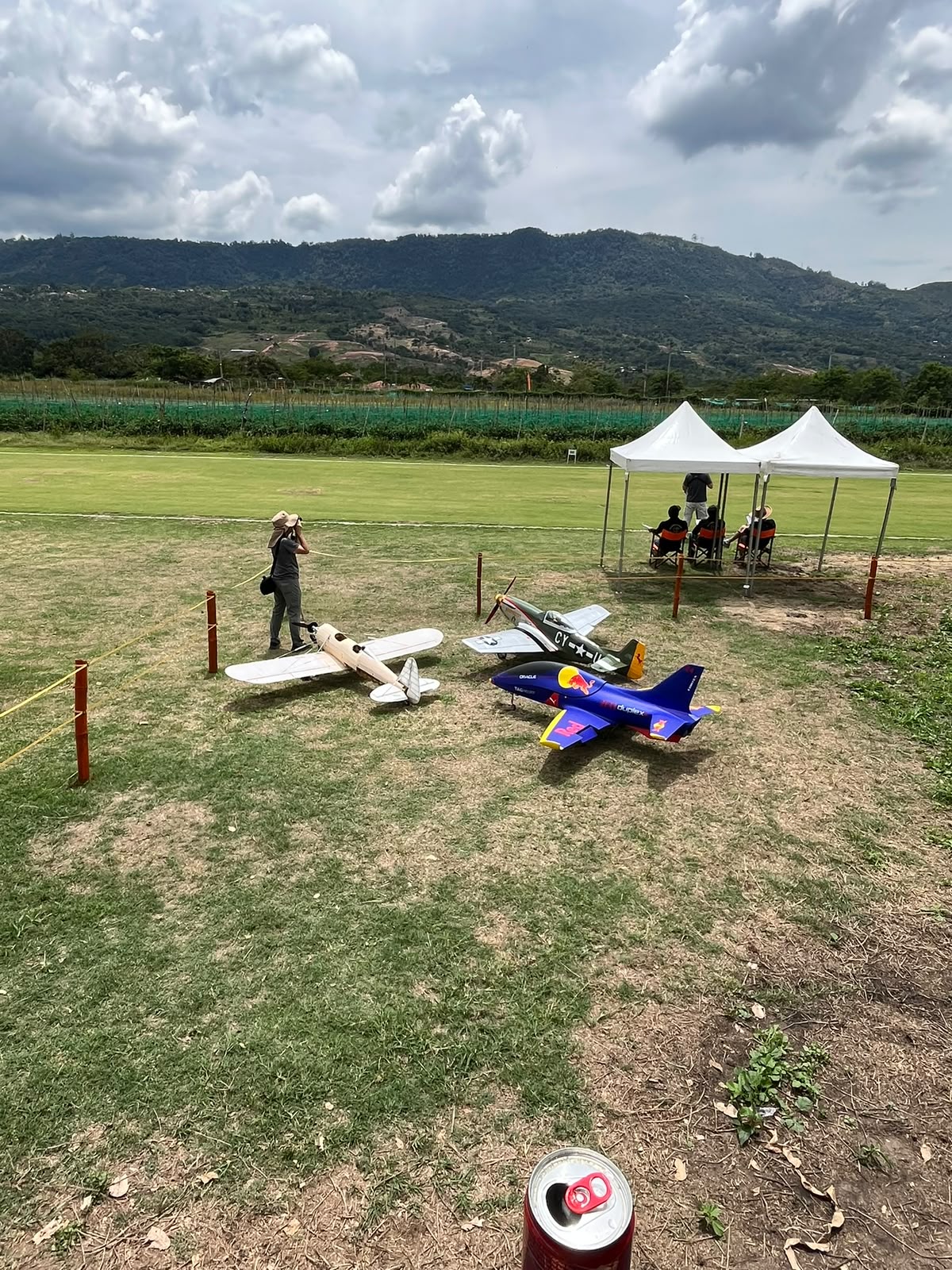 Aeromodelos a escala alineados esperando el juzgamiento estático